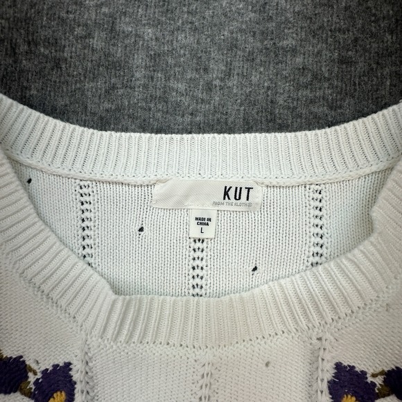 KUT from the Kloth‎ Embroidered Floral Sweater White Purple Cotton Knit L - Picture 6 of 9